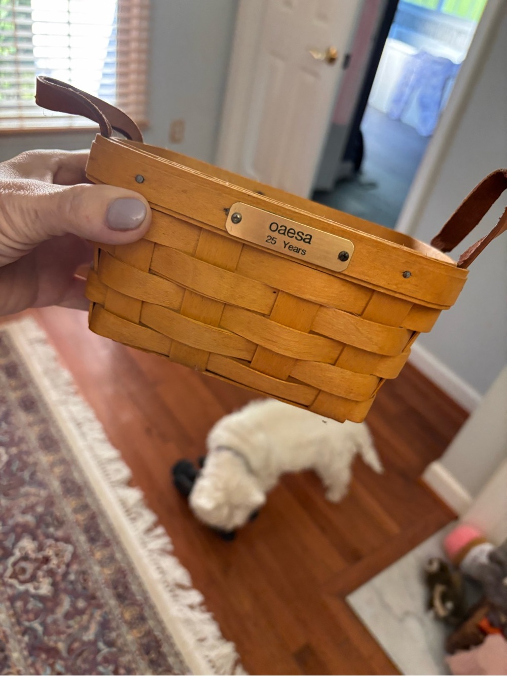 Longaberger Classic Woven Basket with Leather Handles